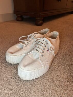 Superga White Canvas Platform Sneakers